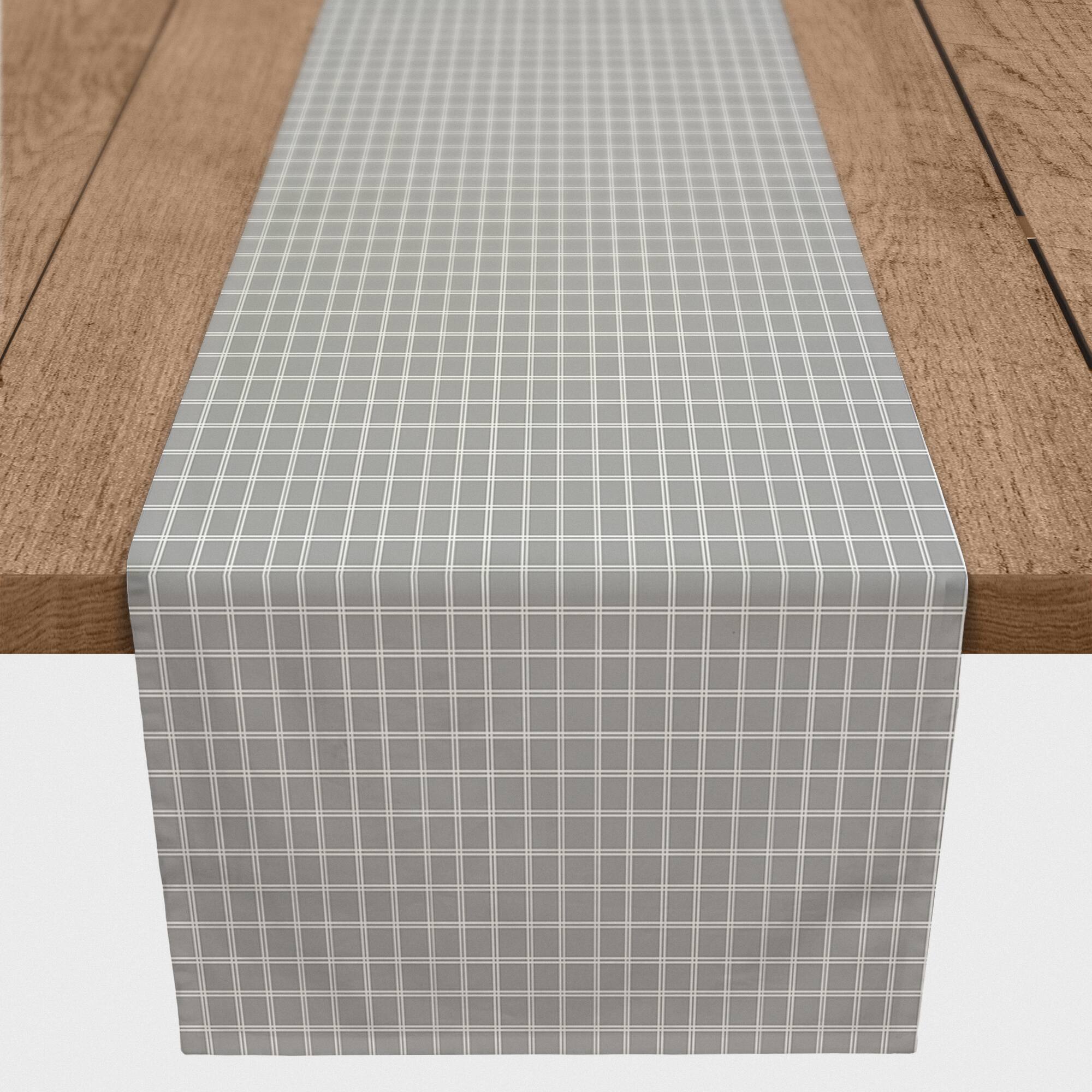72" Gray & White Grid Pattern Cotton Twill Table Runner